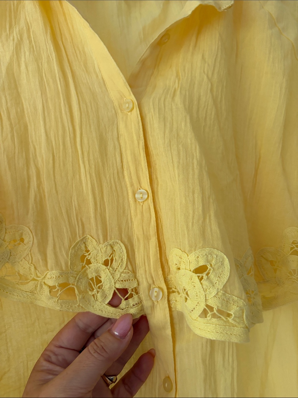 Free People Yellow Ruffled Button-Up Blouse - Picture 5 of 8
